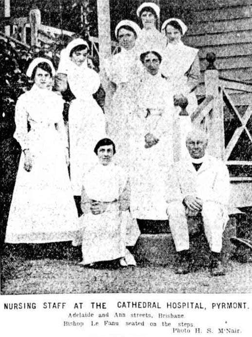 Cathedral Hospital, Pyrmont nurses with Bishop Henry Le Fanu, published in the Brisbane Telegraph on 27 January 1917 