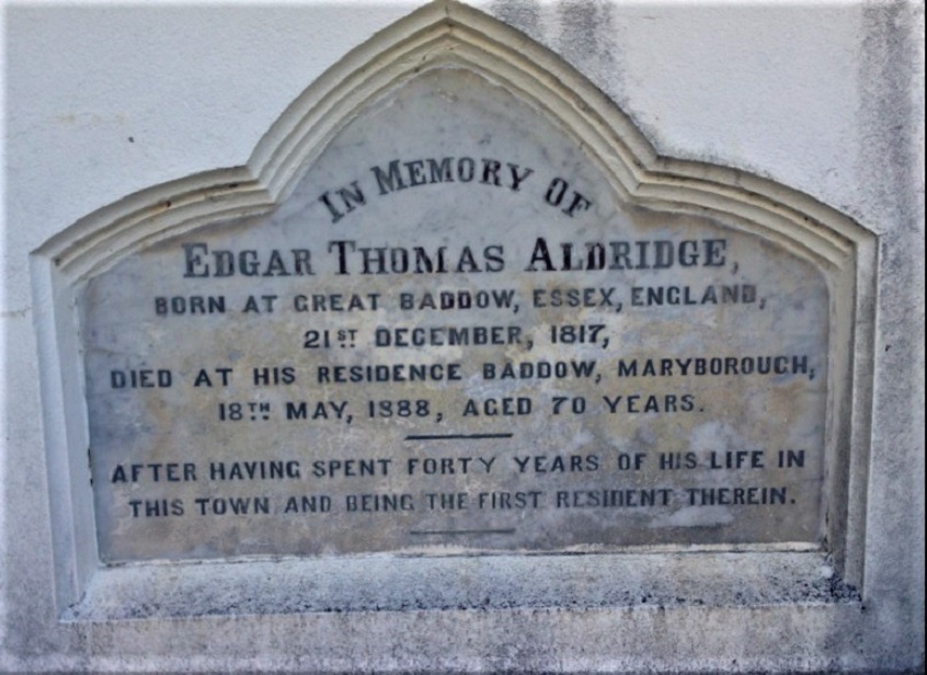 Gravestone of Edgar Aldridge in Maryborough Cemetery 