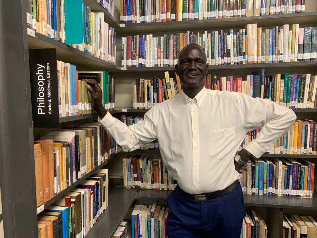 South Sudanese elder Abraham Kiir at the Roscoe library