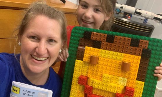 Bettrys and Amelia Lowe with Lego portrait