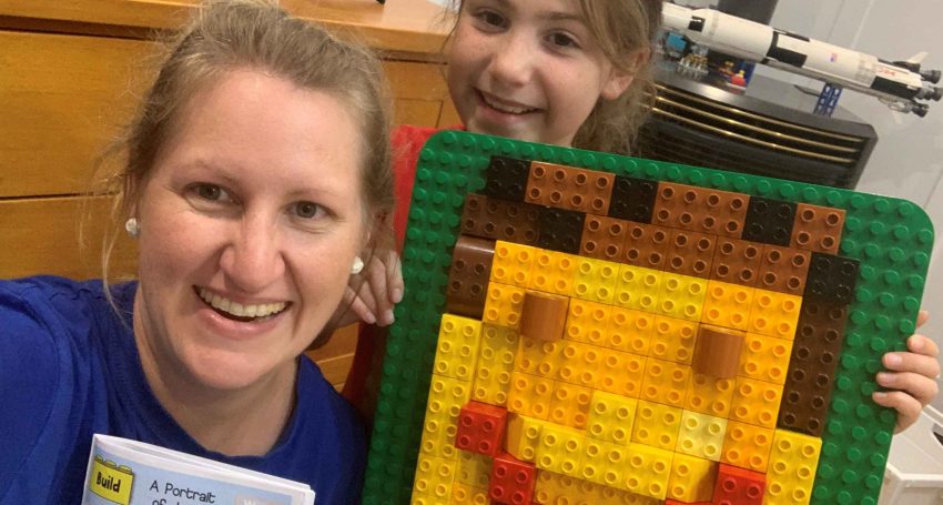Bettrys and Amelia Lowe with Lego portrait