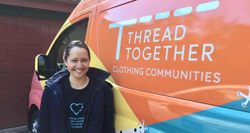 Allana Wales with the Thread Together van
