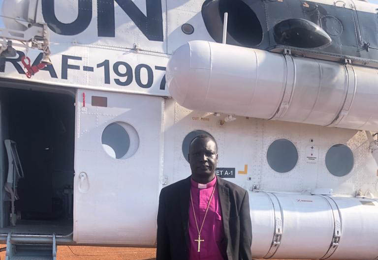 UN helicopter and Bishop Daniel 