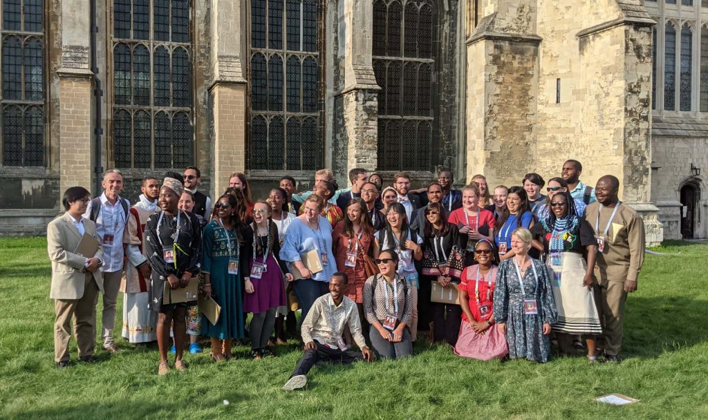 The Lambeth Conference stewards gathered on the lawn outside Canterbury Cathedral 
