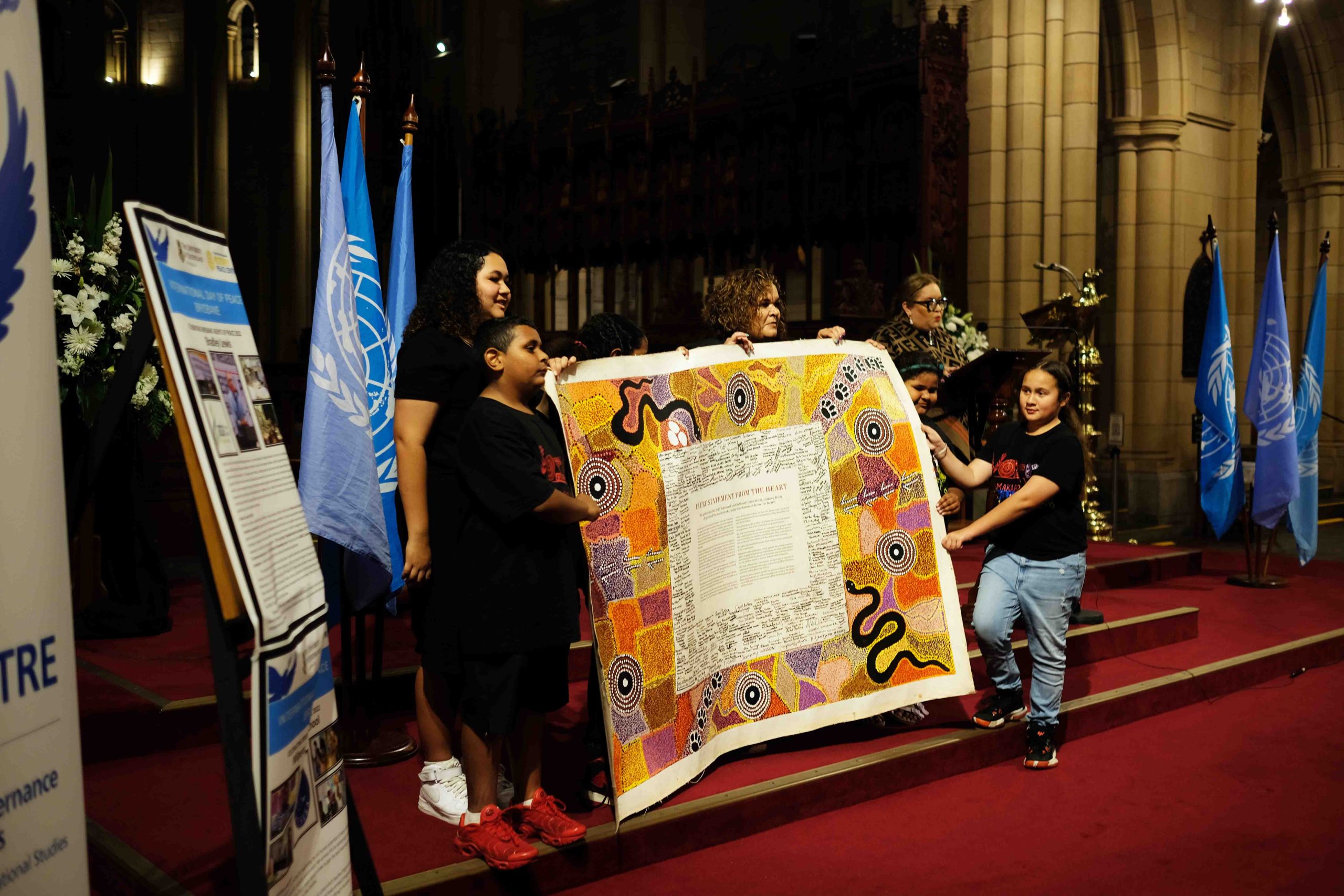 The original Uluru Statement From the Heart canvas was brought to St John’s Cathedral
