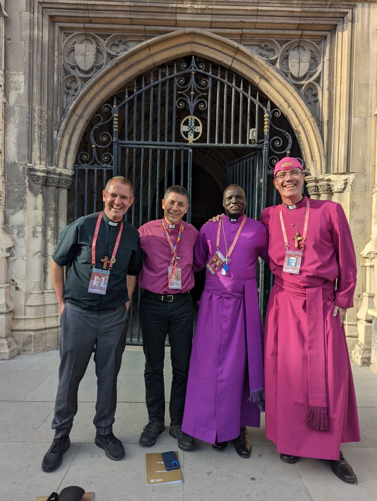 Bishops John Roundhill, Jeremy Greaves, Daniel Abot and Cam Venables outside Canterbury Cathedral 