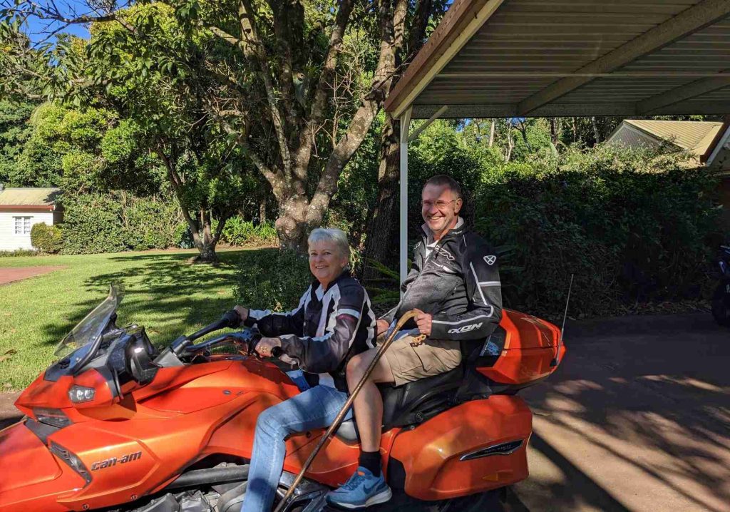 The Rev’d Helen Paget gave Bishop John Roundhill a lift on her spider quad bike 