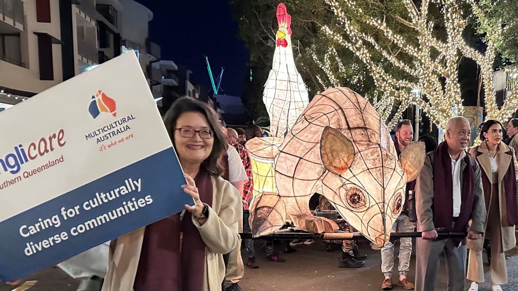Anglicare Southern Queensland CEO Sue Cooke marching in the LUMINOUS Lantern Parade
