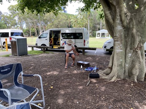 A street musician performing at one of Anglicare Southern Queensland's recent Men’s Group outings on the Gold Coast
