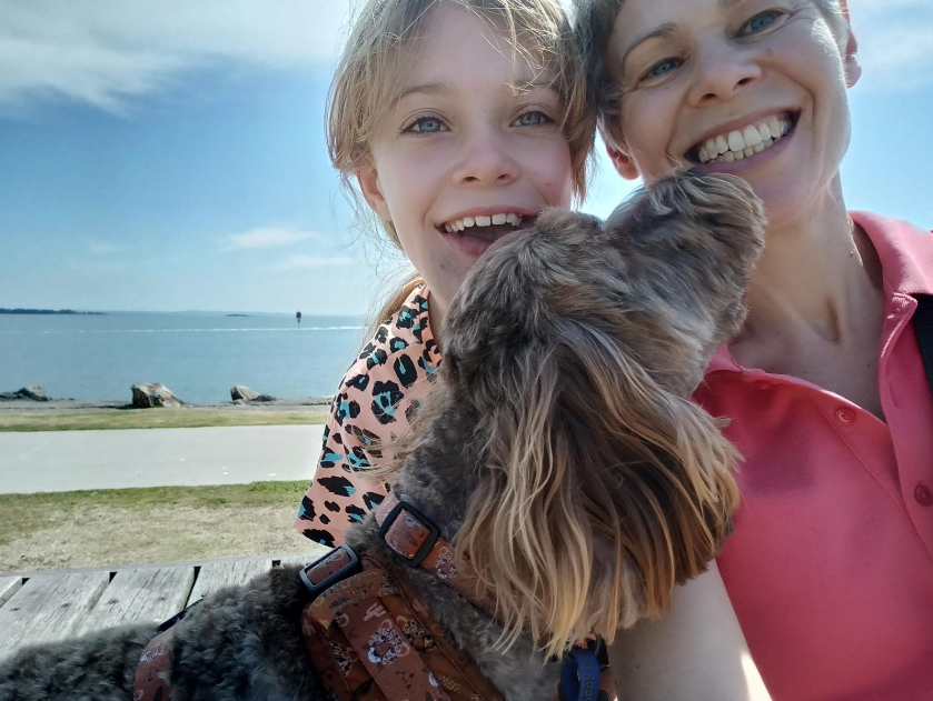 Louise, daughter Sophie and dog Rosie