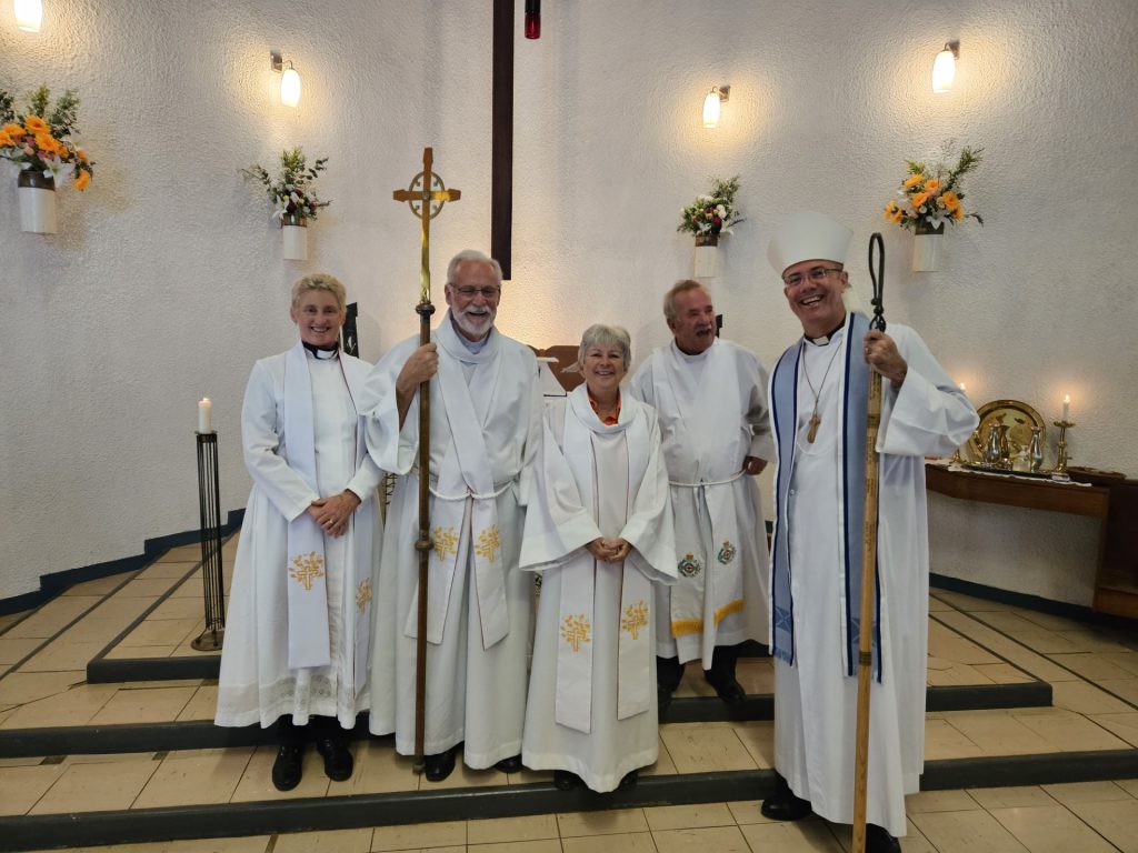 The Rev'd Loretta Tyler-Moss, Fr Robert Paget, The Rev'd Helen Paget, Fr David Snape and Bishop Cam Venables