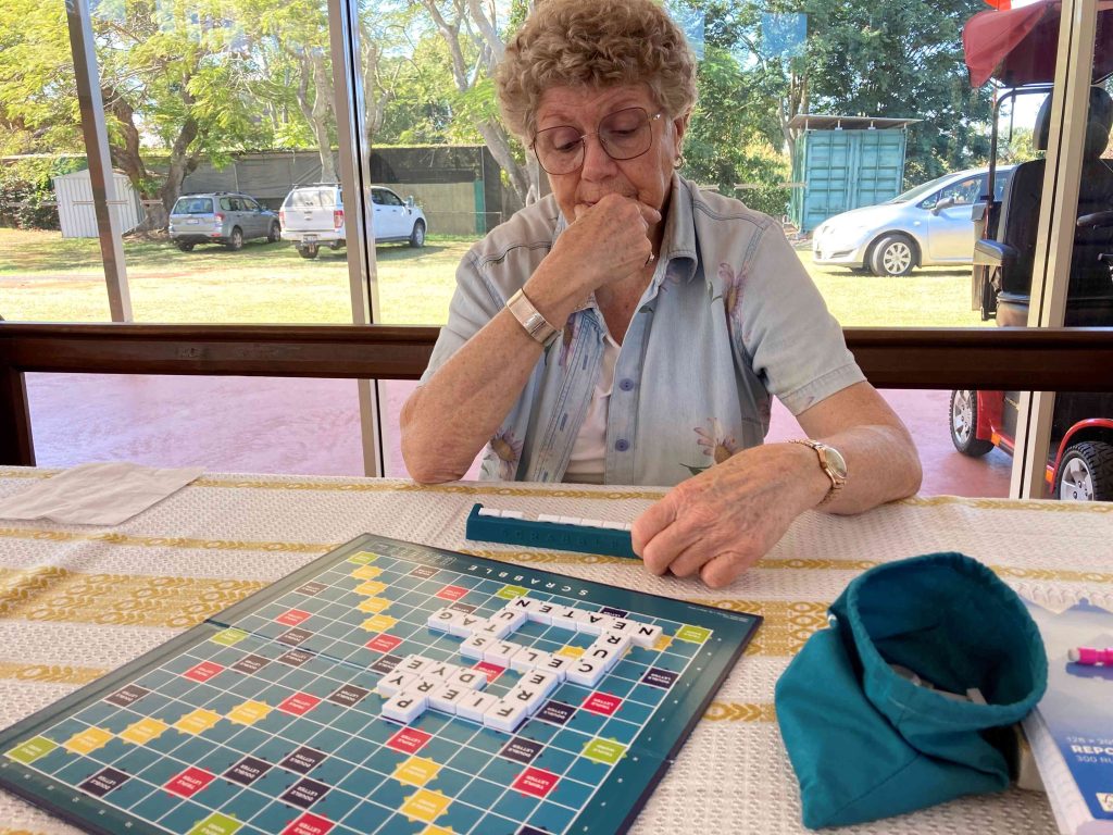 Helen playing Scrabble