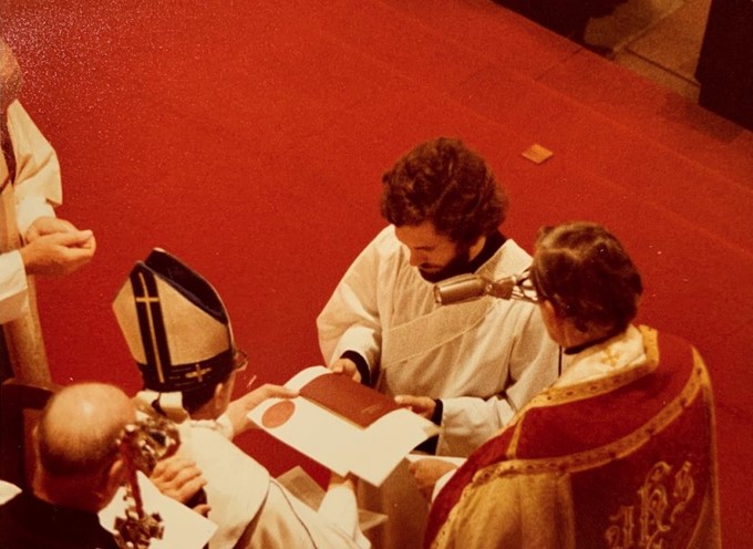 The Rev’d Canon Dr Greg Jenks' ordination as a Deacon by Archbishop Felix Arnott at St John’s Cathedral in February 1978